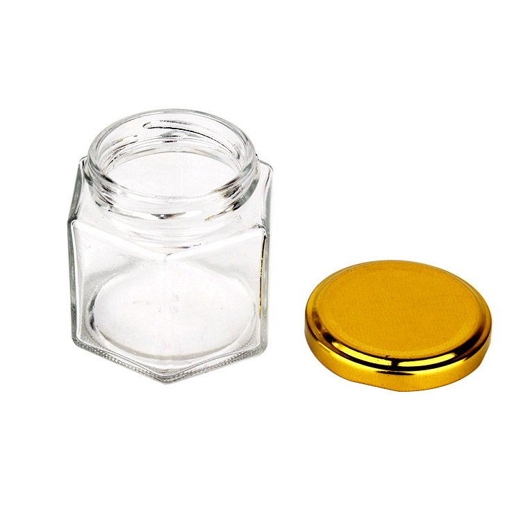 hot sale 4oz 120ml hexagon glass honey storage jar with metal screw cap