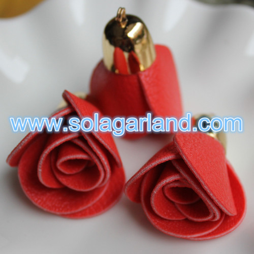 30 * 40 MM Faux Leather Rose Flower Fringe Tassel voor handtas