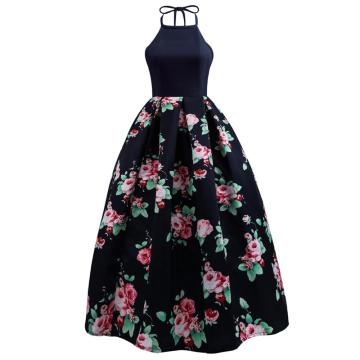Women Floral Printed Maxi Dress Halter A-Line Dress
