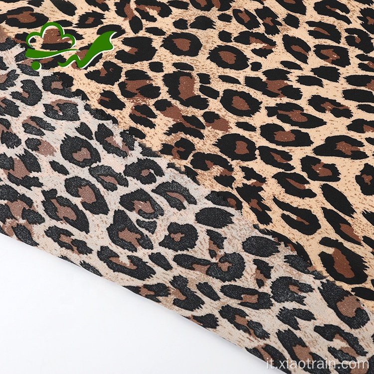 Tessuto crepe di poliestere chiffon stampato leopardo 75D
