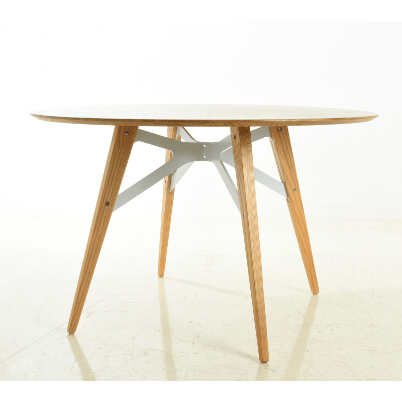 Modern rounded wood and glass top with wood leg dining table for dining room wholesale