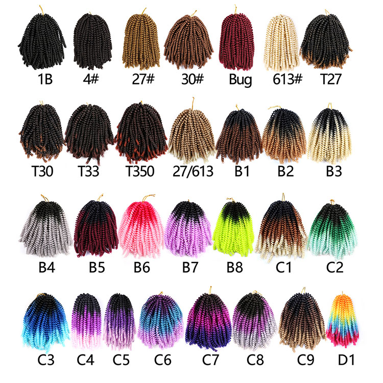 Spring Twist Crochet Hair Extensions African Curly Spring Twist Braiding Hair 8inches Synthetic Fiber Solid And Ombre Color