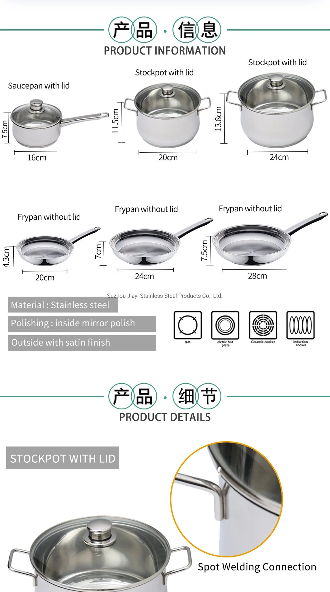 Peralatan Masak Klasik Panci Masak Grosir Stainless Steel Antilengket Panci Sup dengan Penutup Kaca