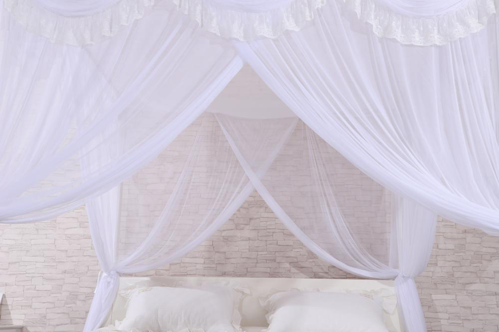 Polyester White Mosquito Nets Square Beds Canopy