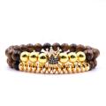 8 MM Howlite Beads Gold Crown Alloy Charm Bracelet for Women