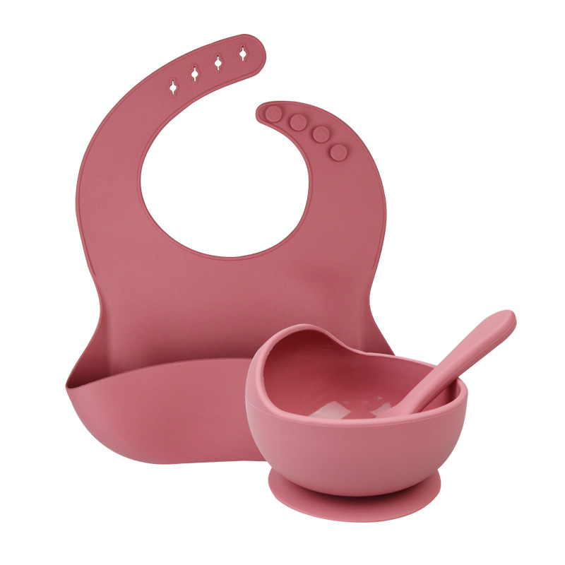 Tableware Cute Suction Feeding Bowl Spoon Bpa Free Washable Food Grade Silicone Baby Bibs Soft Set