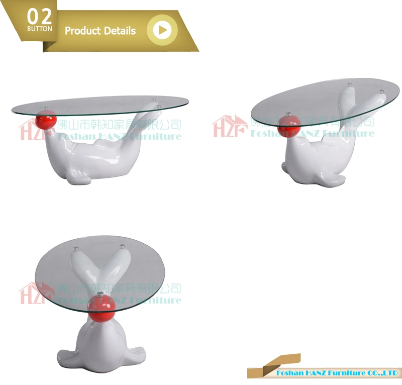 Modern Fiberglass Hotel Coffee Dolphin Glass Table