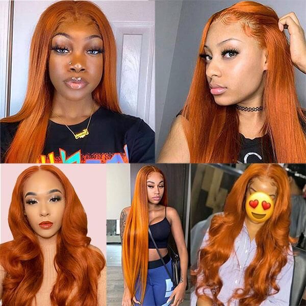 Ginger Red Orange HD Lace Front Wig , 99j Red Color Human Hair Wigs For Black Woman , Orange Color Wig Lace Front Human Hair