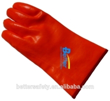 Foam Warm Lined Fluorescence Orange Color Gauntlet Cuff PVC Sandy Coated Fully Safety Glove