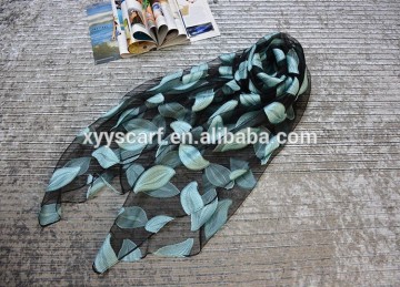 2017 new design leaves pattern burnout scarf polyester shawl