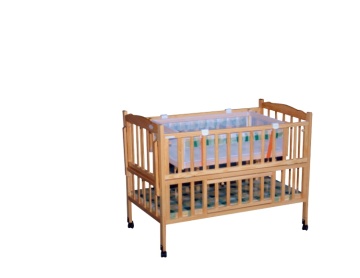 Pine wood baby cot bed with small cradle inside