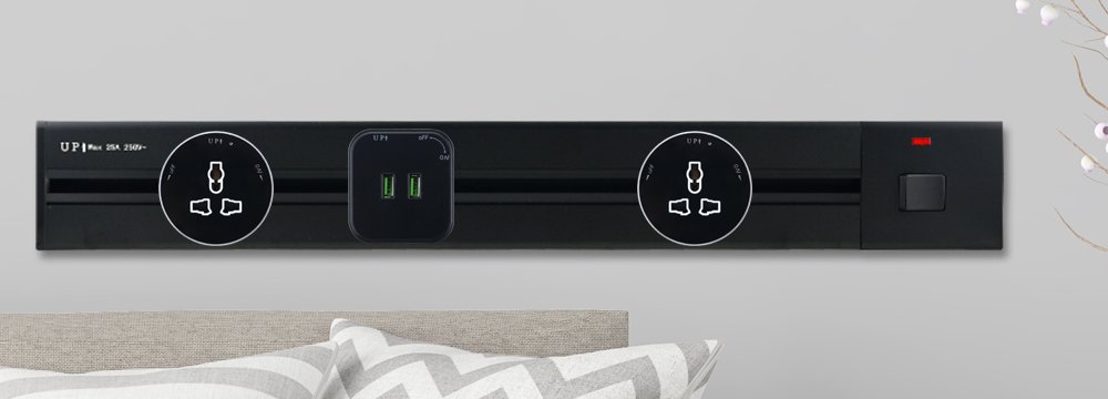 movable kitchen electrical black LED  recessed and surface track Socket with 3 gang power socket /60CM power track socket