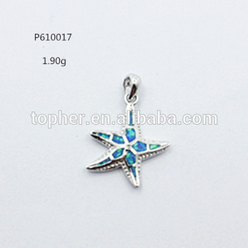 925 sterling silver blue fire opal starfish pendant