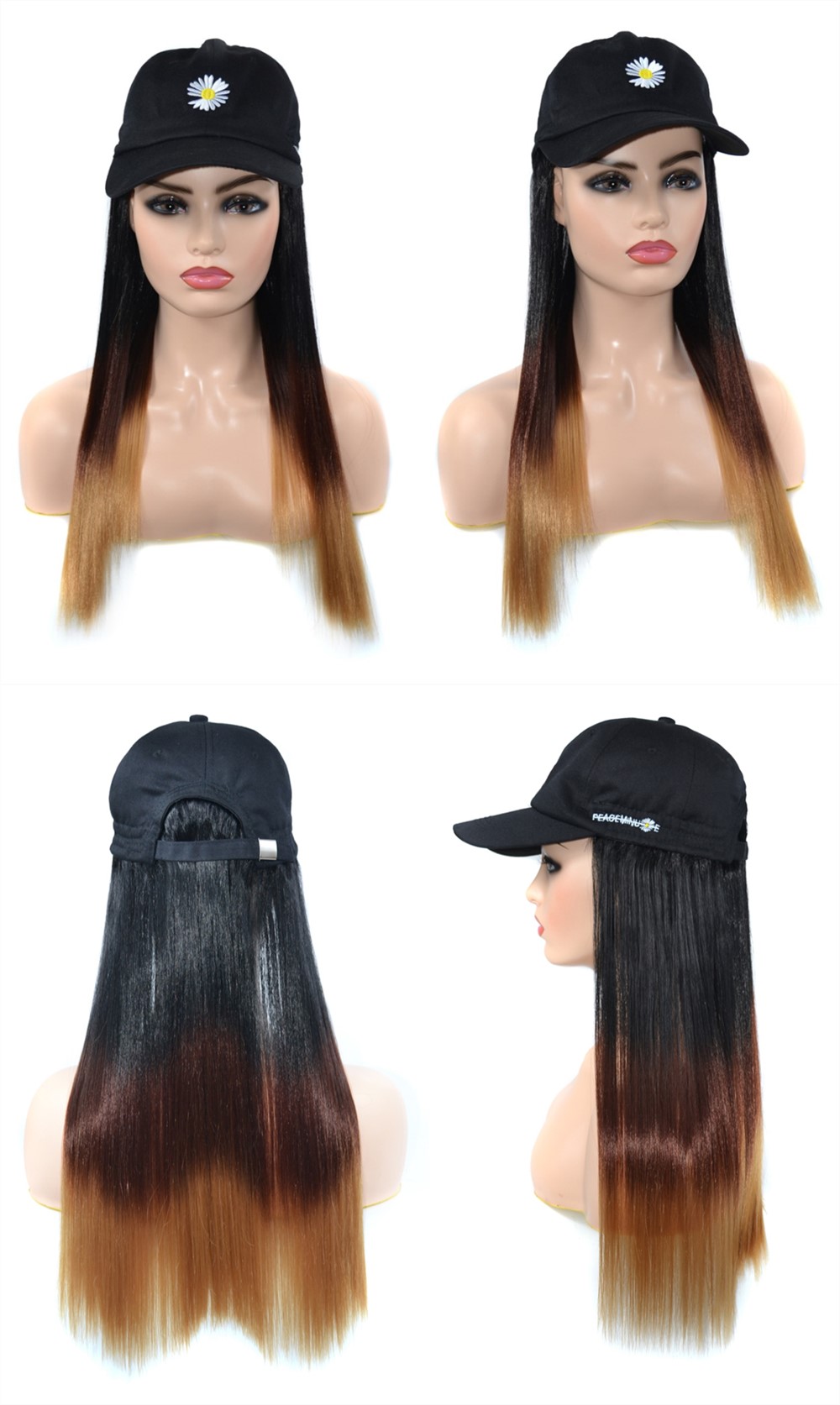 MYZYR Baseball CapWith Hair Long Straight hairFake HairHat Wig SyntheticHair Extensions Hat With Hair Natural Hairpiece ForWomen
