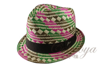 multicolour top hat 2015 Handmade straw hat checked paper hat