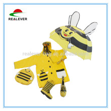 yellow color honey bee kid umbrella rain boot rain coat schoolbag rain gear set