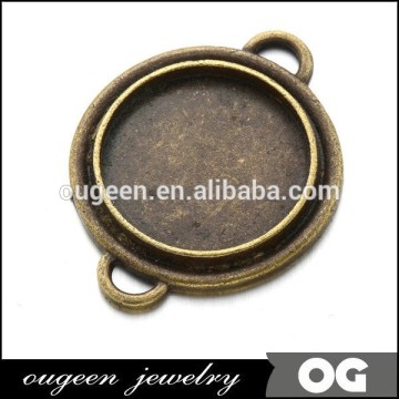 To fit 18mm round cabochon antique bronze plated vintage style alloy double pendant tray settings