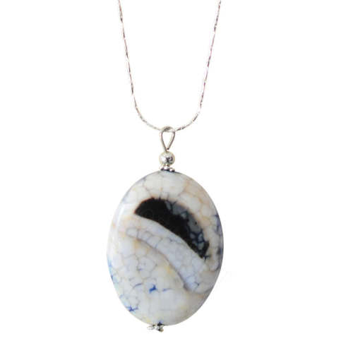 Natural Gemstone Agate Necklace with Silver Chain