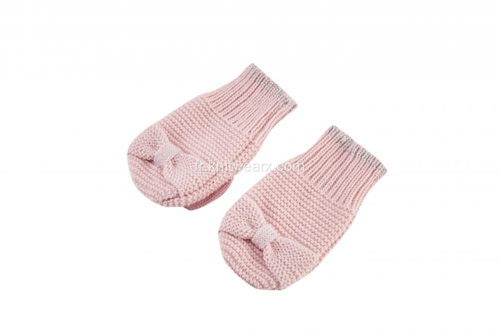 Gants mitaines à nœud en tricot côtelé pour fille