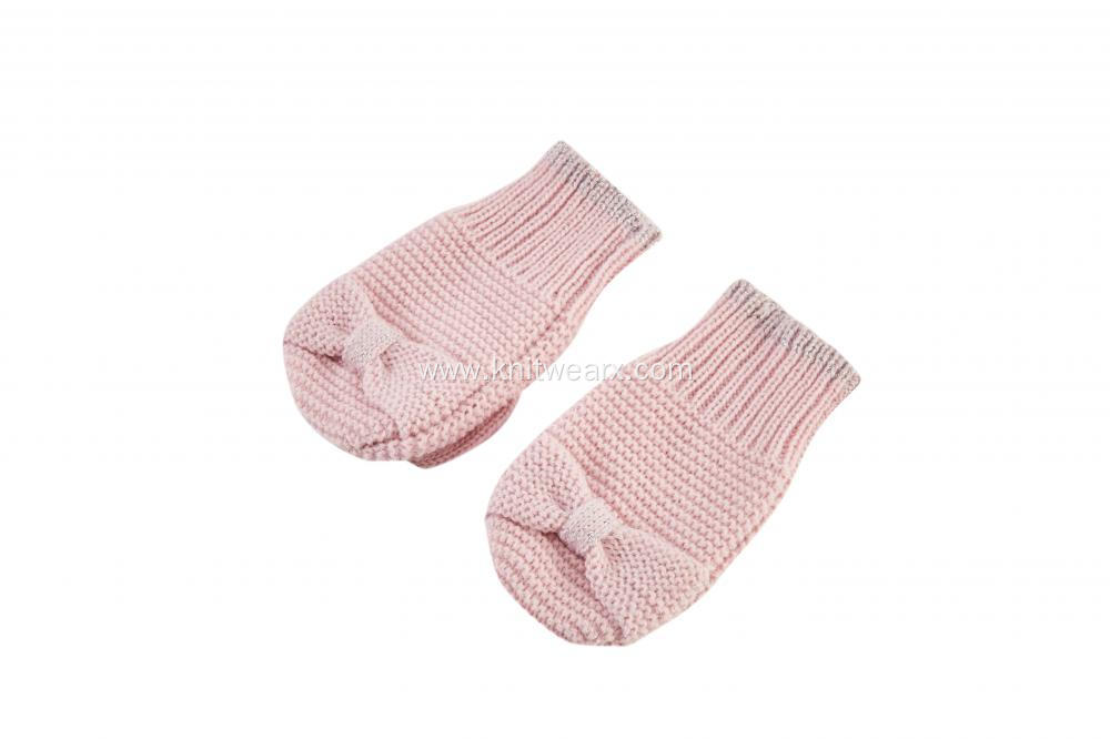 Girl's Knitted Rib Opening Bowknot Mitten Gloves