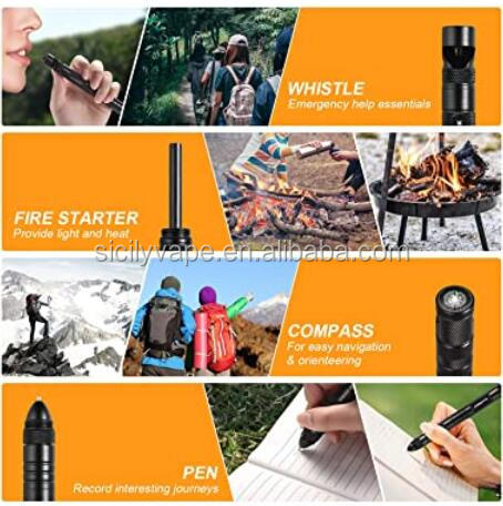 Wholesale Amazon hot selling multi tool Camping survival Army outdoor Tactical Pen with fire start and fishing tool 6 refills