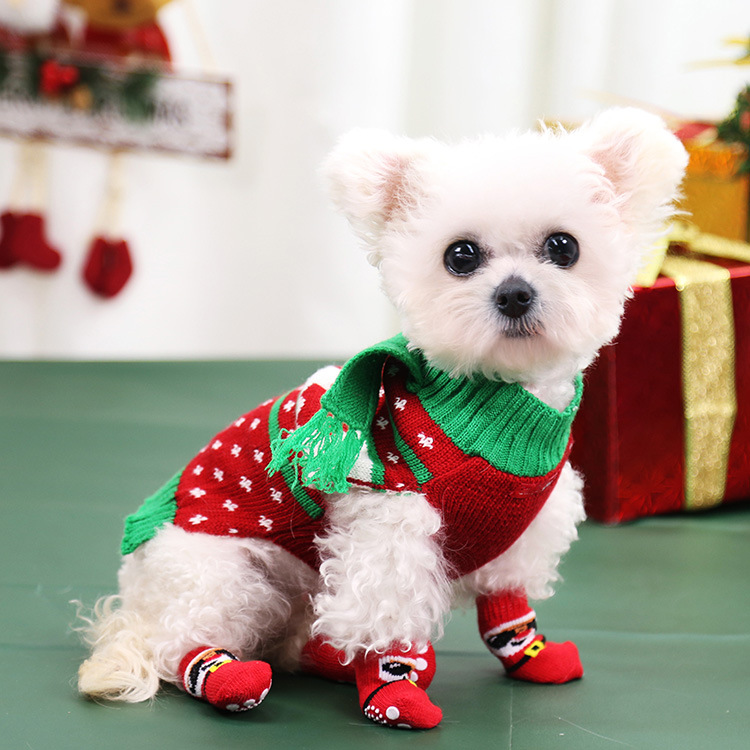 Santa Socks Pet Dogs Cats Small and Medium-sized Dogs Fall and Winter Warmth Elastic Shoes Accessories Supplies