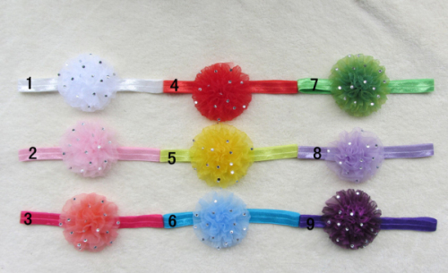 Hair Accessory Net Yarn Satin Flower Diamond Beads Carnation Elastic Skinny Headbands For Baby Girls Hairbands