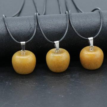 3D Yellow Jade Apple Pendant Necklace for Women Girls