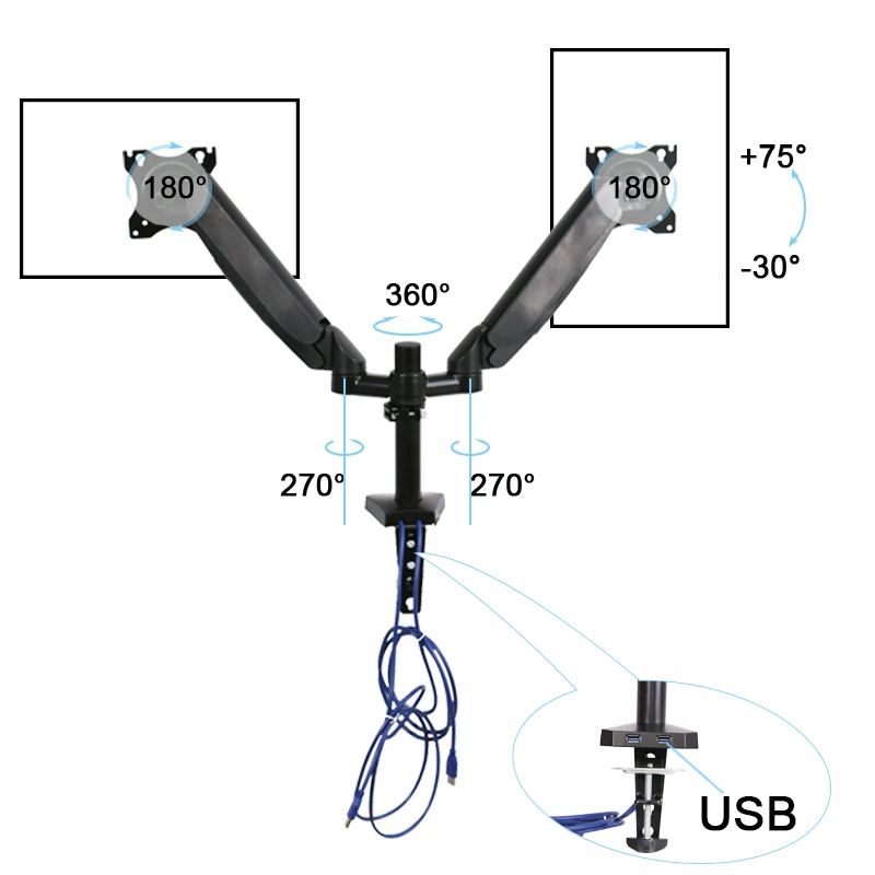 Height Adjustable Monitor Stand, Ergonomics Aluminum Alloy Laptop Holder Stand and LCD Dual Monitor Arm/