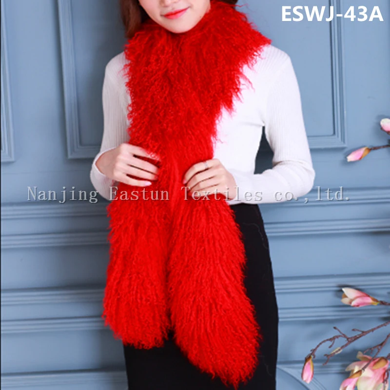 Long Pile Natural Mongolian Fur Scarf Eswj-37A