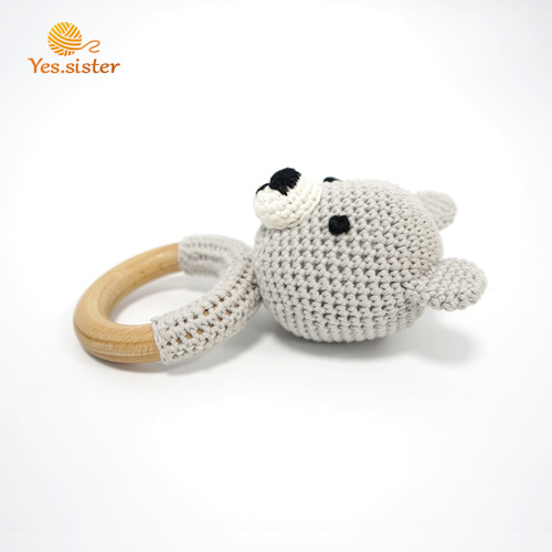 Handgjorda baby virkade träring Bear RattleTeething Toys