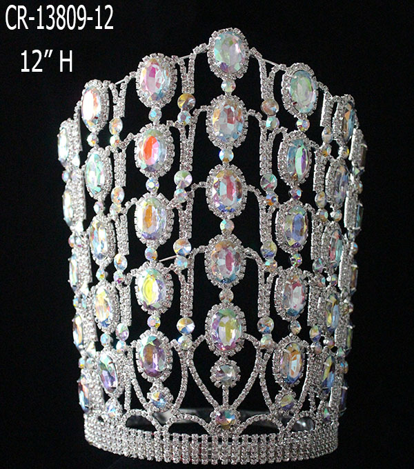 Women Color Diamond Bridal Crown Tall Tiara