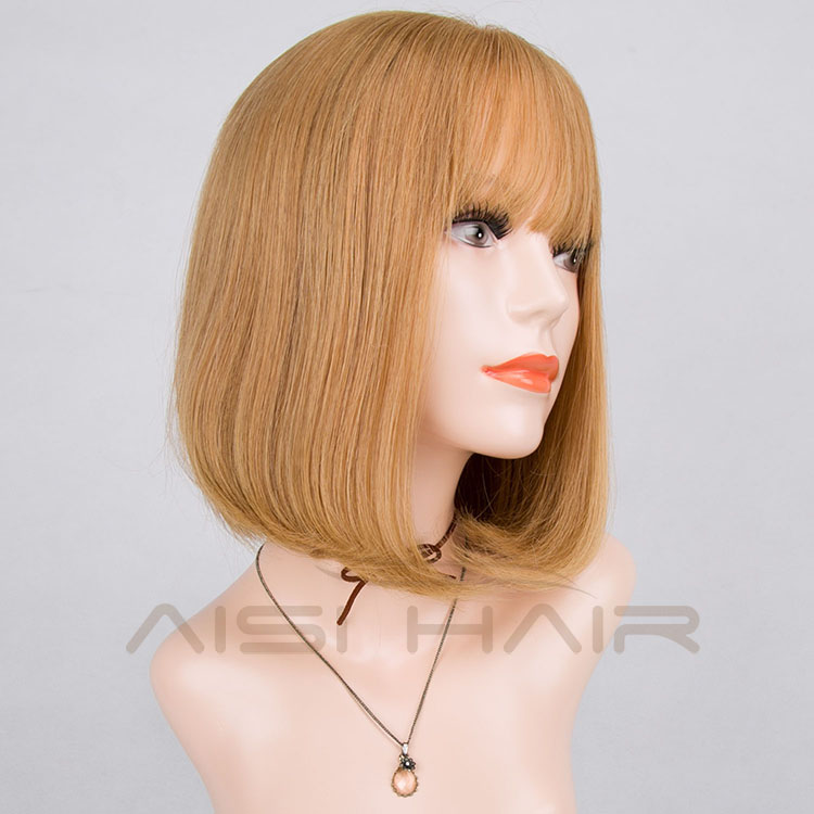 Aisi Hair Best Selling  Malaysian Hair Bob Cut Style Blonde Half Hand Tied Lace Wig For White Women