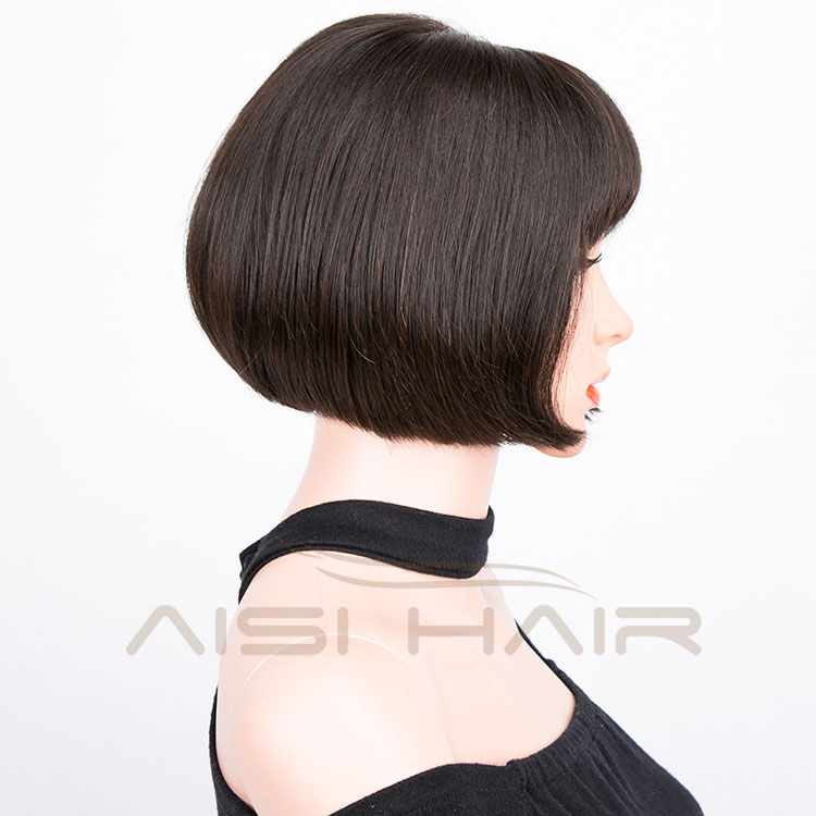 Aisi Hair Wholesale Natural Black Short Cute Bob Full Lace Wig 100% Brazilian Human Hair Wigs