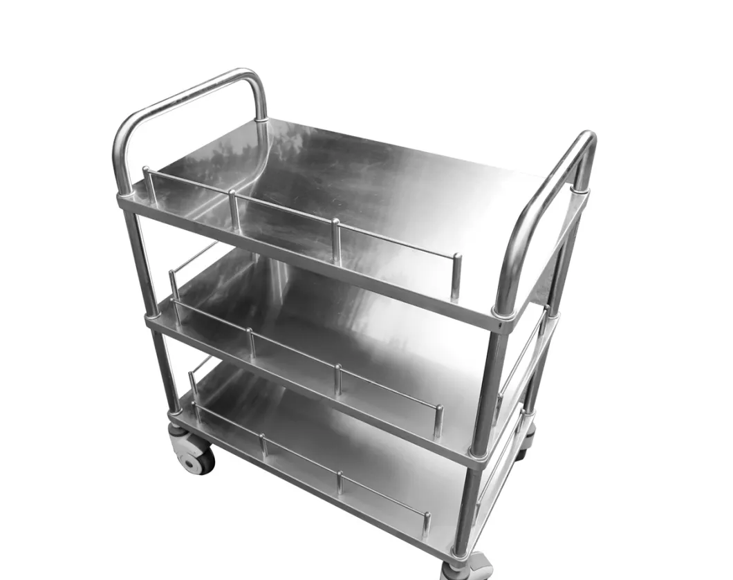 Surgical Stainless Steel Medical 2 Shelves Instrument Cart Trolley