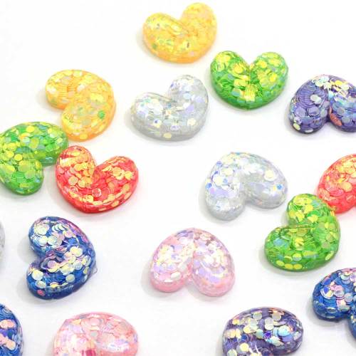 100 piezas nueva mezcla de colores brillo relleno resina corazón Flatback cabujón para DIY teléfono artesanía decoración