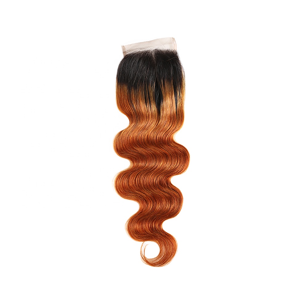 One Donor Wholesale Price Bleached Knots Baby Hair Dark Root 1B427 1B30 1B27 Ombre Brown Body Wave Closure