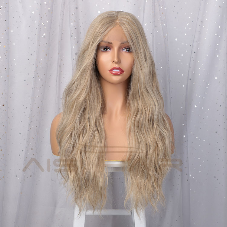 Aisi Hair Top Quality 24 Inch Long Wavy Blonde Swiss Lace Wigs Body Wave Synthetic Lace Frontal Hair Wigs For Black Women