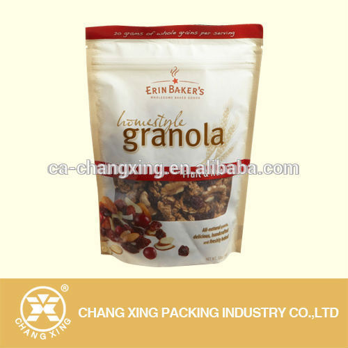 Stand up flat bottom plastic cashew nut packaging bag with transparent front