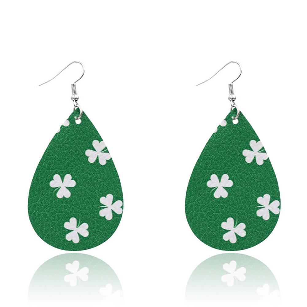 20 pares de pendientes de piel sintética del día de San Patricio, pendientes de trébol irlandés, pendientes colgantes de lágrima de trébol, conjunto para mujer