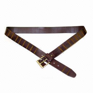 Chocolate Leather Belt with Vintage Effect, Antique Metal Buckle and Chunky Leather Loop