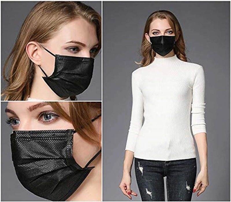 50PCS PPE 3-Ply Anti Dust Designer Protective Disposable Flat Black Face Mask with Earloop