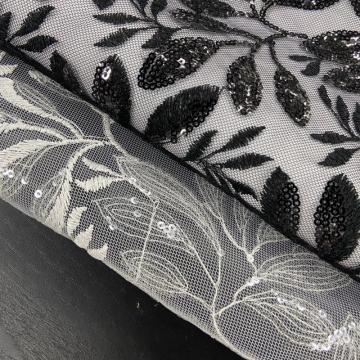 Fantasic Leaves Design of Sequin Embroidery Fabric