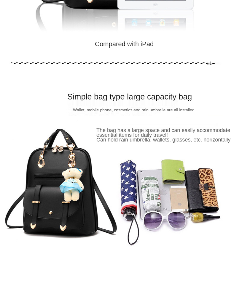 Fashion Backpack PU Leather Women Girls Bear Pendant Backpack Purse Shoulder Satchel Top-Handle Bags