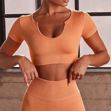 Seamless Ribbed Crop Tank High Waist Leggings sets