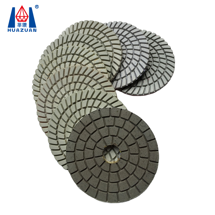 Huazuan 4" spiral white wet diamond flexible polishing pad for marble granite quartz engineered stone