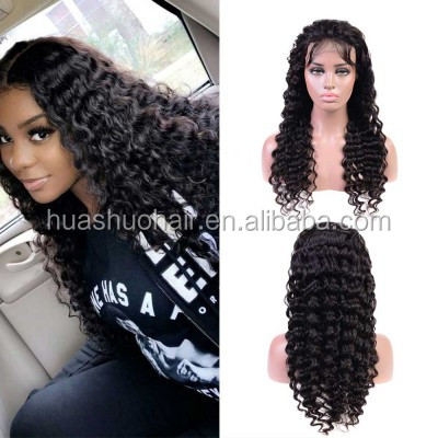 Huashuo Free Shipping  4*4 Human Lace Closure Wig Brazilian Virgin Human Hair Lace Wigs With Baby Hair Deep Wave