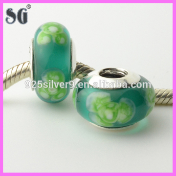 925 Sterling Silver wholesale fashions neck beads designs flower pattern transparent glass stone apple beads