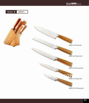 Bamboo handle sharp knife set