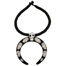 Skull-shape make braided leather choker necklace